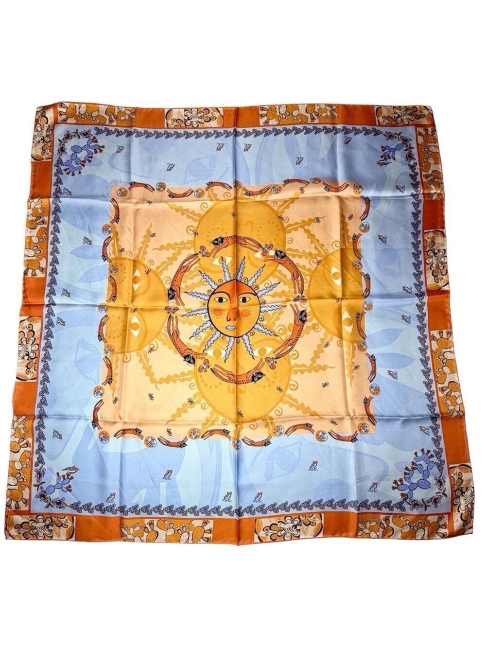 Pineda Covalin Silk Scarf Aztec Sun Jaguar Cactus Desert